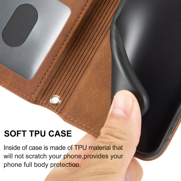 For iPhone 16e Embossed Stripes Skin Feel Leather Phone Case(Brown) - free shipping - PMC TechLife - Order now!