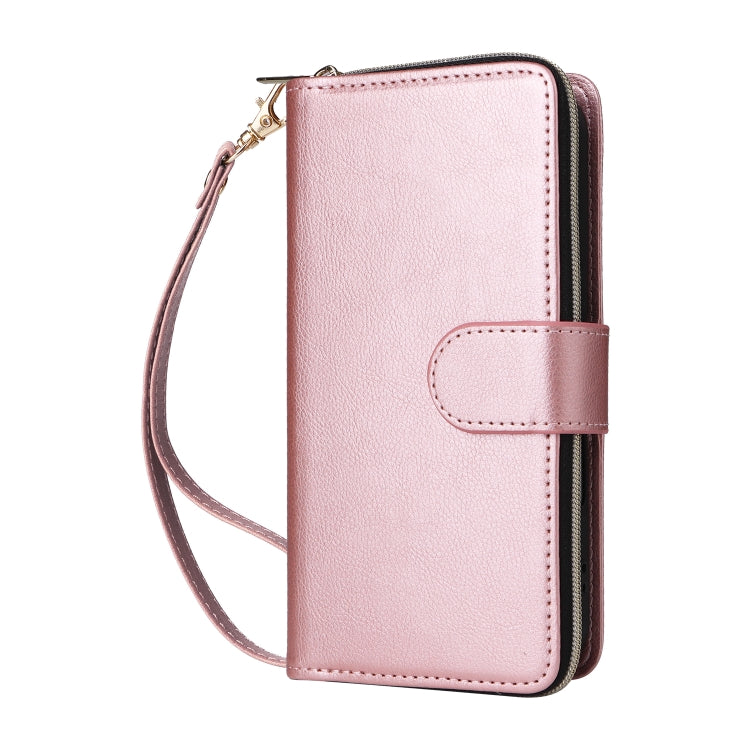 For iPhone 16 Plus 9 Card Slots Zipper Wallet Bag Leather Phone Case(Rose Gold) - free shipping - PMC Jewellery - Order now!