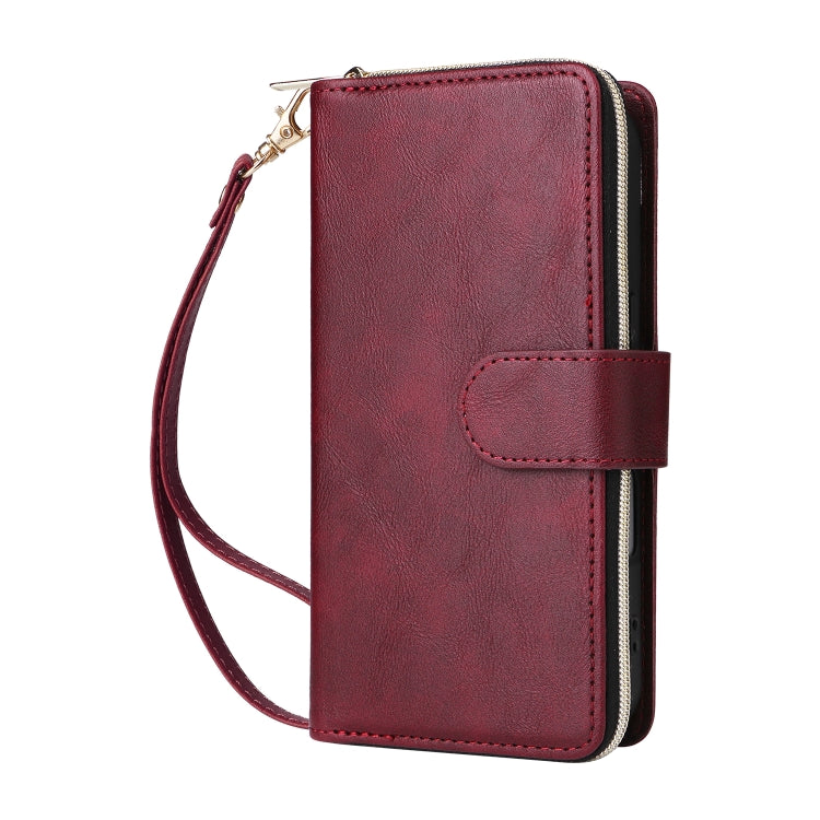 For iPhone 16 Plus 9 Card Slots Zipper Wallet Bag Leather Phone Case(Wine Red) - free shipping - PMC TechLife - Order now!