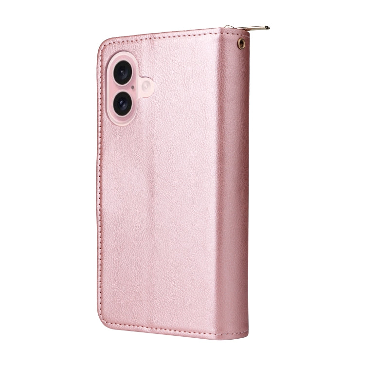 For iPhone 16 9 Card Slots Zipper Wallet Bag Leather Phone Case(Rose Gold) - free shipping - PMC Jewellery - Order now!