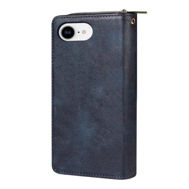 For iPhone 16e 9 Card Slots Zipper Wallet Bag Leather Phone Case(Blue) - iPhone 16e Cases by PMC TechLife | Online Shopping South Africa | PMC TechLife | Buy Now Pay Later Mobicred