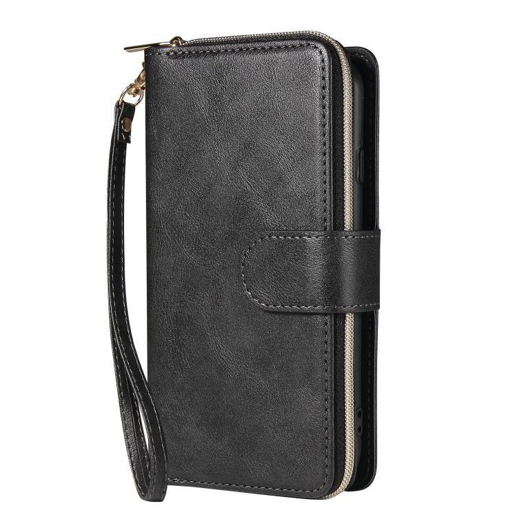 For iPhone 16e 9 Card Slots Zipper Wallet Bag Leather Phone Case(Black) - iPhone 16e Cases by PMC TechLife | Online Shopping South Africa | PMC TechLife | Buy Now Pay Later Mobicred