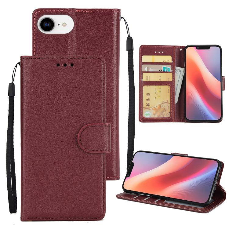 For iPhone 16e Multifunctional Horizontal Flip Leather Phone Case with Three Card Slots(Wine Red) - iPhone 16e Cases by PMC TechLife | Online Shopping South Africa | PMC TechLife | Buy Now Pay Later Mobicred