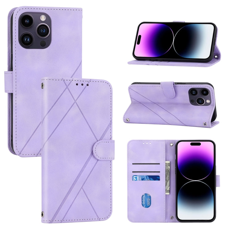 For iPhone 16 Pro Max Embossed Line Leather Phone Case with Lanyard(Purple) - iPhone 16 Pro Max Cases by PMC TechLife | Online Shopping South Africa | PMC TechLife | Buy Now Pay Later Mobicred