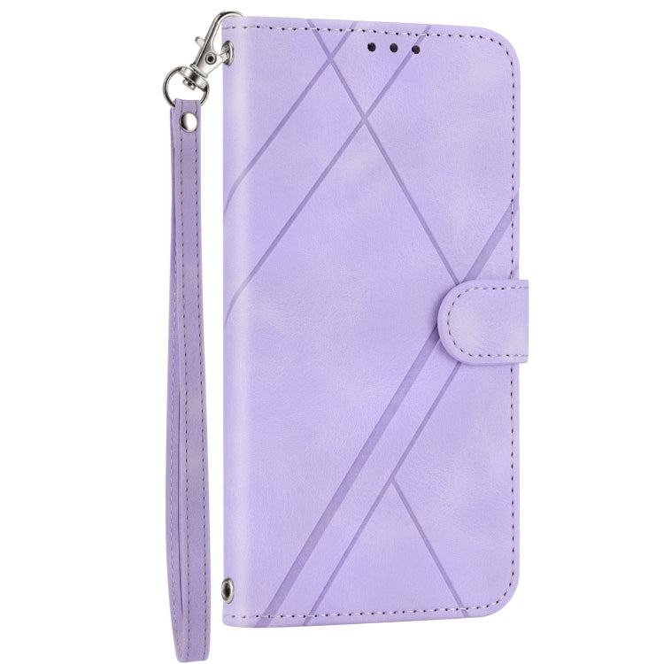 For iPhone 16 Pro Max Embossed Line Leather Phone Case with Lanyard(Purple) - iPhone 16 Pro Max Cases by PMC TechLife | Online Shopping South Africa | PMC TechLife | Buy Now Pay Later Mobicred