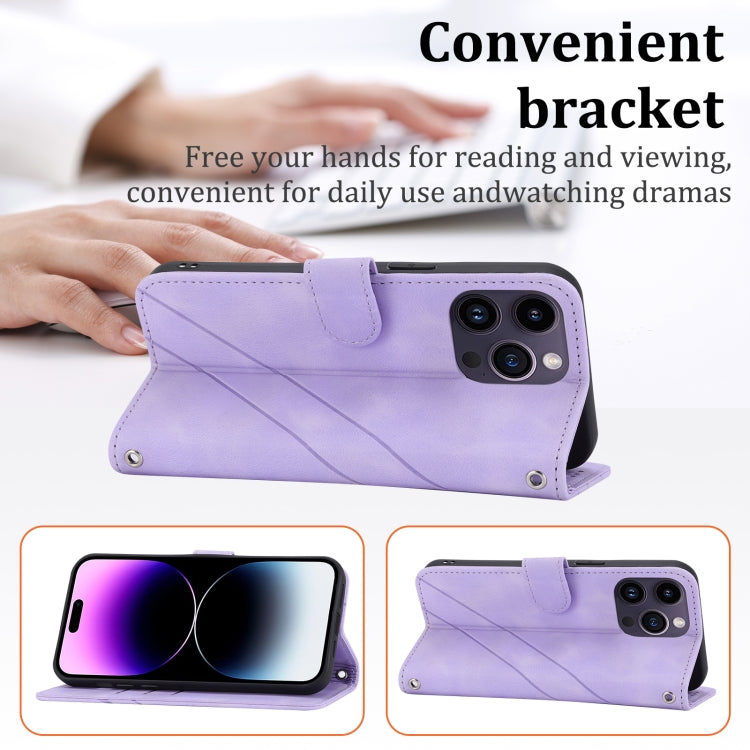 For iPhone 16 Pro Max Embossed Line Leather Phone Case with Lanyard(Purple) - iPhone 16 Pro Max Cases by PMC TechLife | Online Shopping South Africa | PMC TechLife | Buy Now Pay Later Mobicred
