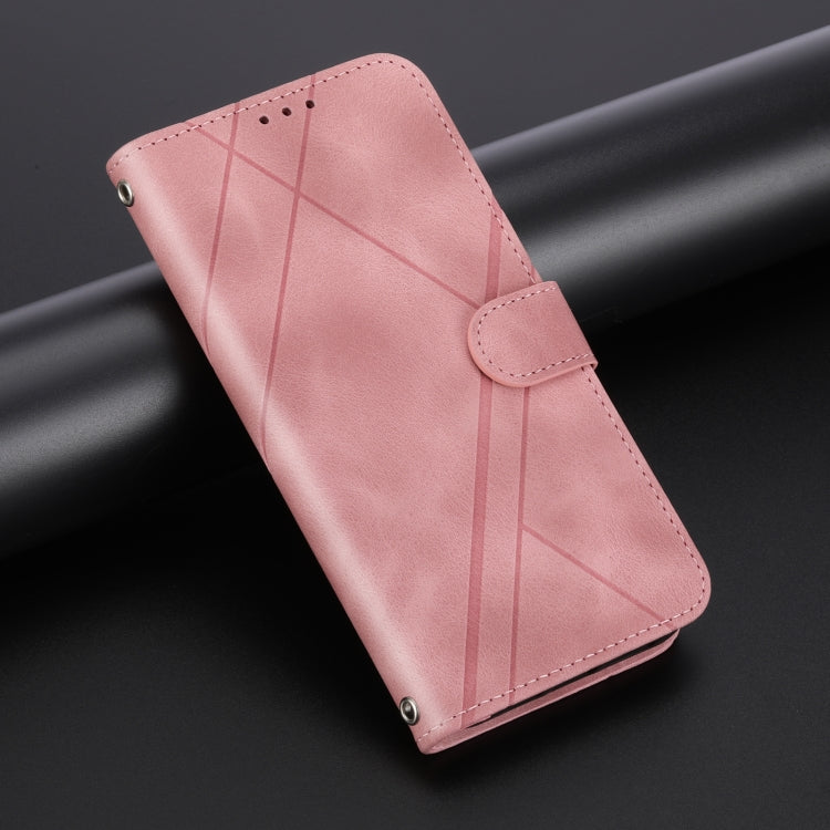 For iPhone 16 Pro Embossed Line Leather Phone Case with Lanyard(Pink) - iPhone 16 Pro Cases by PMC TechLife | Online Shopping South Africa | PMC TechLife | Buy Now Pay Later Mobicred