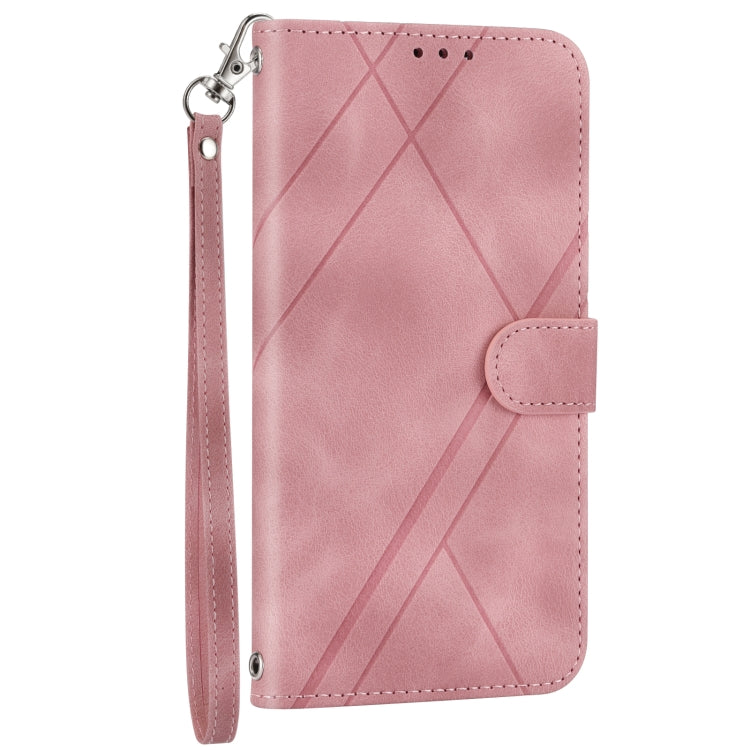 For iPhone 16 Pro Embossed Line Leather Phone Case with Lanyard(Pink) - iPhone 16 Pro Cases by PMC TechLife | Online Shopping South Africa | PMC TechLife | Buy Now Pay Later Mobicred