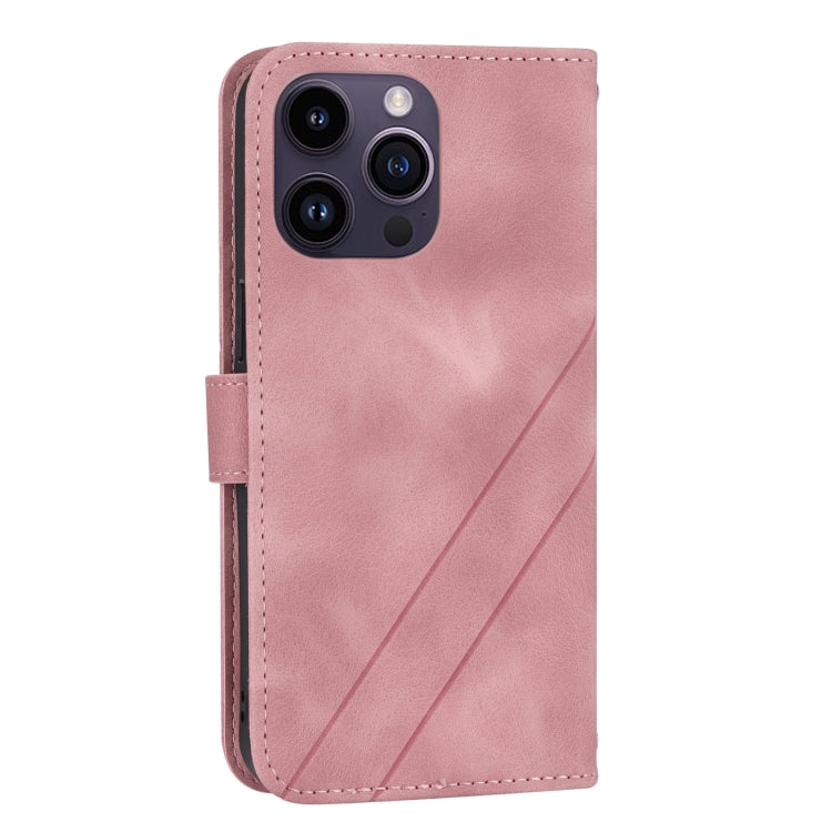 For iPhone 16 Pro Embossed Line Leather Phone Case with Lanyard(Pink) - iPhone 16 Pro Cases by PMC TechLife | Online Shopping South Africa | PMC TechLife | Buy Now Pay Later Mobicred