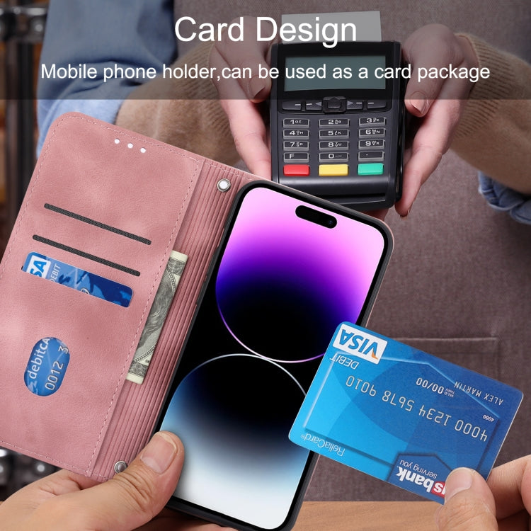 For iPhone 16 Pro Embossed Line Leather Phone Case with Lanyard(Pink) - iPhone 16 Pro Cases by PMC TechLife | Online Shopping South Africa | PMC TechLife | Buy Now Pay Later Mobicred