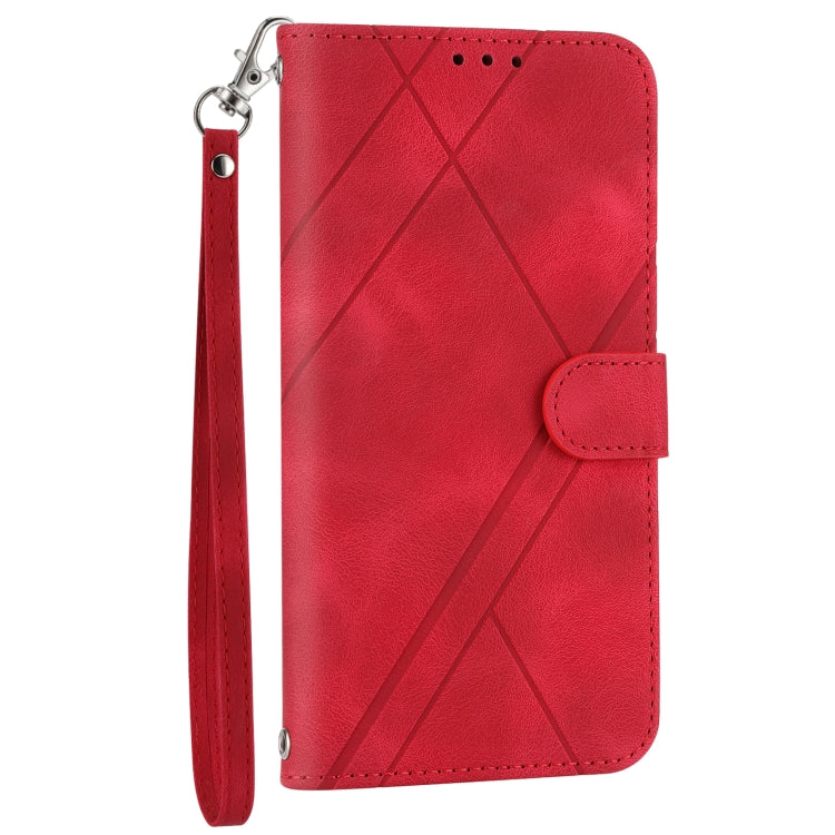 For iPhone 16e Embossed Line Leather Phone Case with Lanyard(Red) - iPhone 16e Cases by PMC TechLife | Online Shopping South Africa | PMC TechLife | Buy Now Pay Later Mobicred