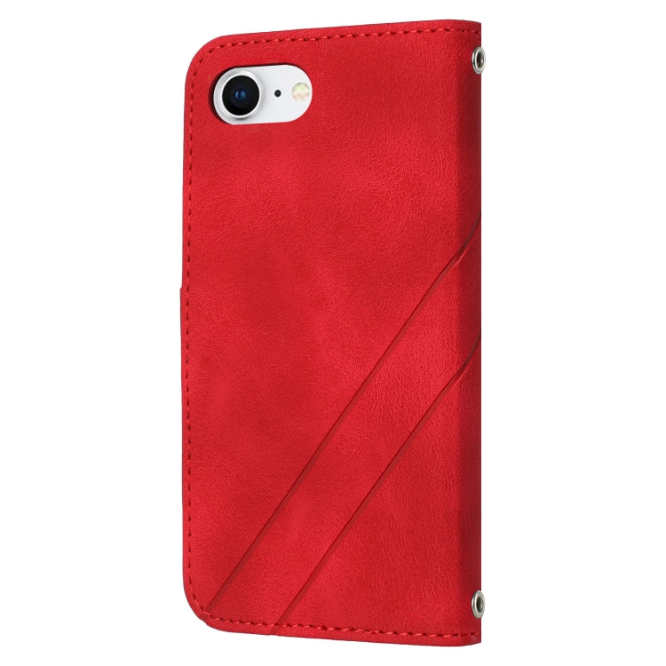 For iPhone 16e Embossed Line Leather Phone Case with Lanyard(Red) - iPhone 16e Cases by PMC TechLife | Online Shopping South Africa | PMC TechLife | Buy Now Pay Later Mobicred