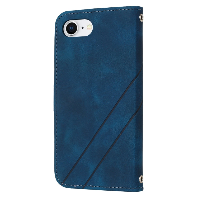 For iPhone 16e Embossed Line Leather Phone Case with Lanyard(Blue) - iPhone 16e Cases by PMC TechLife | Online Shopping South Africa | PMC TechLife | Buy Now Pay Later Mobicred