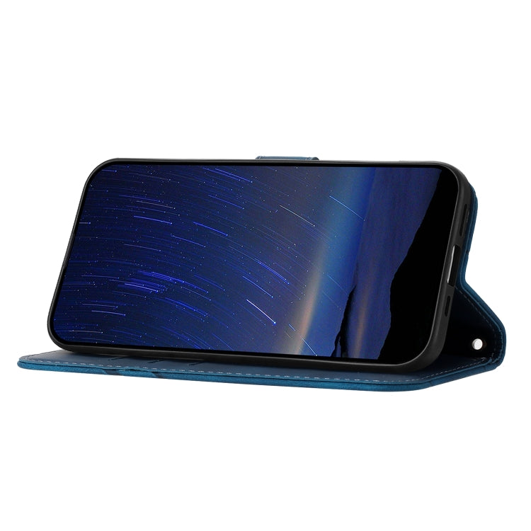 For iPhone 16e Embossed Line Leather Phone Case with Lanyard(Blue) - iPhone 16e Cases by PMC TechLife | Online Shopping South Africa | PMC TechLife | Buy Now Pay Later Mobicred