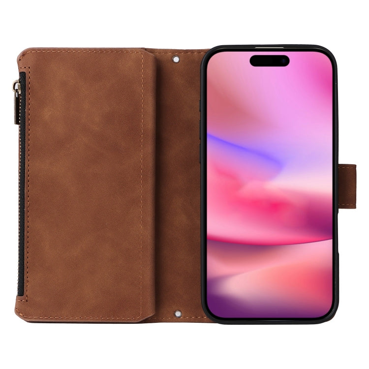 For iPhone 16 Crossbody Multi-card Slot Wallet Zipper Leather Phone Case(Brown) - iPhone 16 Cases by PMC TechLife | Online Shopping South Africa | PMC TechLife | Buy Now Pay Later Mobicred