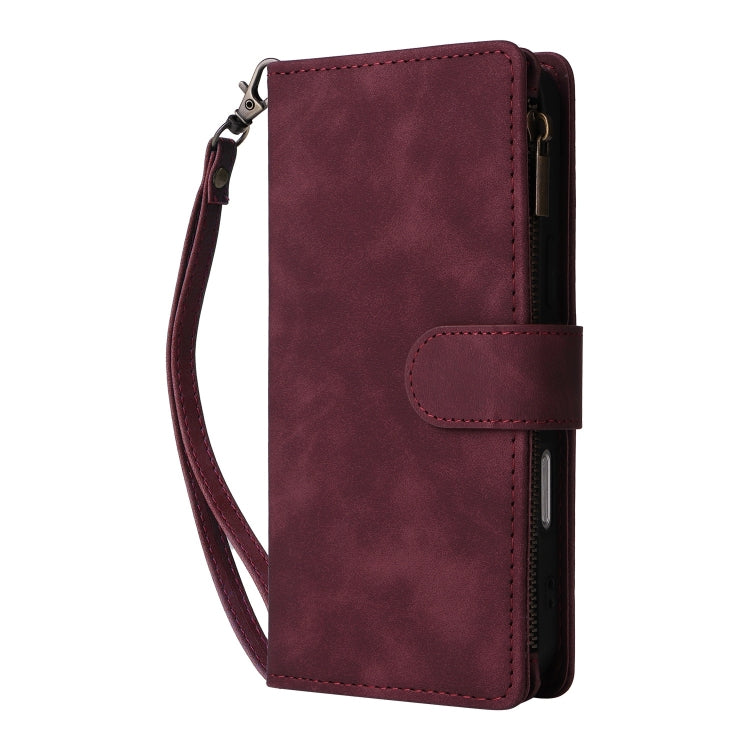 For iPhone 16 Pro Max Crossbody Multi-card Slot Wallet Zipper Leather Phone Case(Wine Red) - iPhone 16 Pro Max Cases by PMC TechLife | Online Shopping South Africa | PMC TechLife | Buy Now Pay Later Mobicred