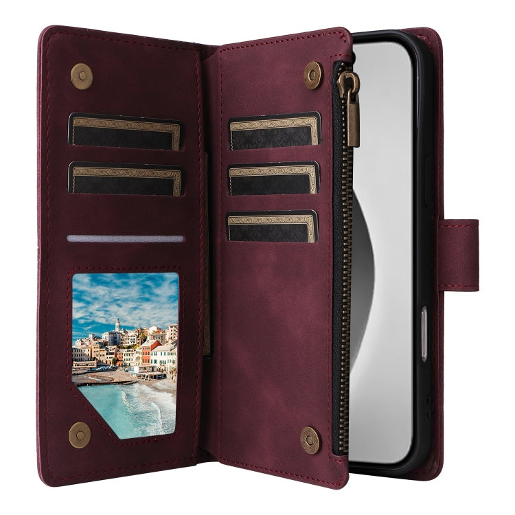 For iPhone 16 Pro Max Crossbody Multi-card Slot Wallet Zipper Leather Phone Case(Wine Red) - iPhone 16 Pro Max Cases by PMC TechLife | Online Shopping South Africa | PMC TechLife | Buy Now Pay Later Mobicred