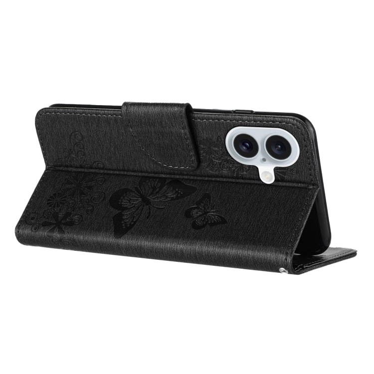 For iPhone 16 Butterfly Embossed Flip Leather Phone Case(Black) - iPhone 16 Cases by PMC TechLife | Online Shopping South Africa | PMC TechLife | Buy Now Pay Later Mobicred