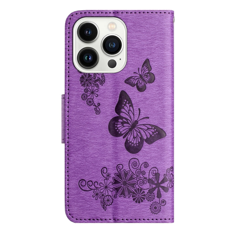 For iPhone 16 Pro Max Butterfly Embossed Flip Leather Phone Case(Purple) - iPhone 16 Pro Max Cases by PMC TechLife | Online Shopping South Africa | PMC TechLife | Buy Now Pay Later Mobicred