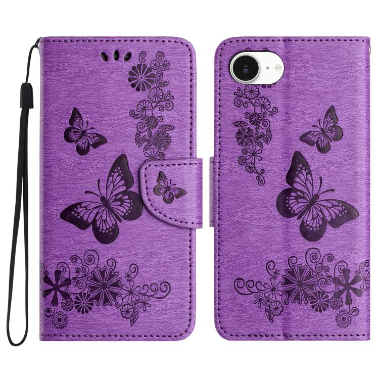 For iPhone 16e Butterfly Embossed Flip Leather Phone Case(Purple) - iPhone 16e Cases by PMC TechLife | Online Shopping South Africa | PMC TechLife | Buy Now Pay Later Mobicred