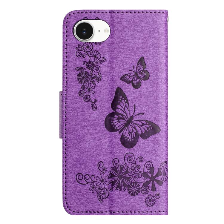 For iPhone 16e Butterfly Embossed Flip Leather Phone Case(Purple) - iPhone 16e Cases by PMC TechLife | Online Shopping South Africa | PMC TechLife | Buy Now Pay Later Mobicred