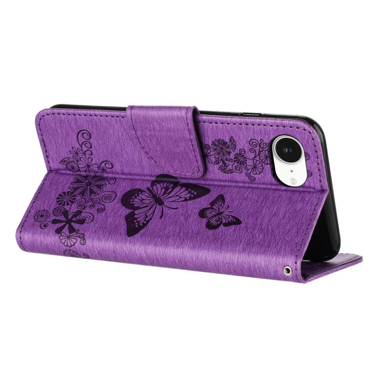 For iPhone 16e Butterfly Embossed Flip Leather Phone Case(Purple) - iPhone 16e Cases by PMC TechLife | Online Shopping South Africa | PMC TechLife | Buy Now Pay Later Mobicred