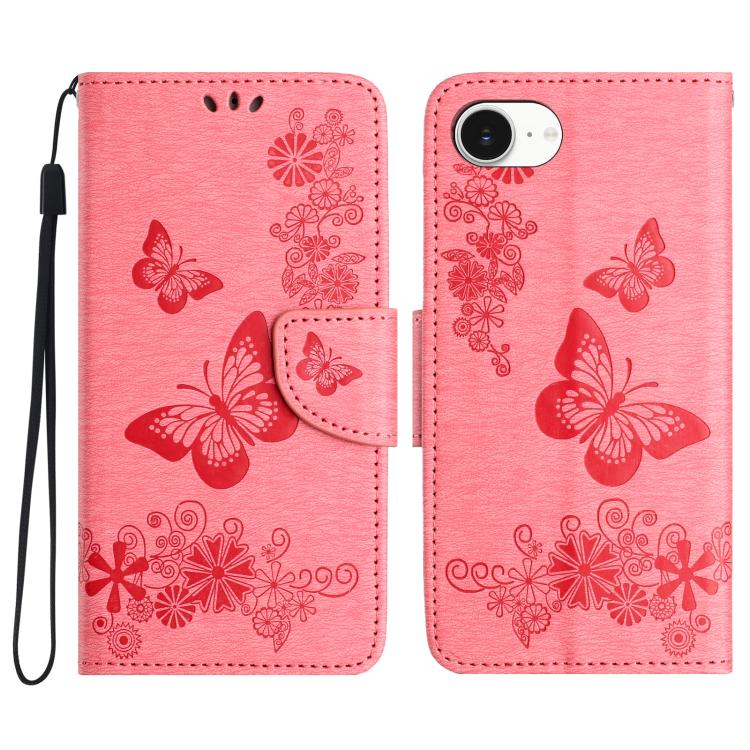 For iPhone 16e Butterfly Embossed Flip Leather Phone Case(Pink) - iPhone 16e Cases by PMC TechLife | Online Shopping South Africa | PMC TechLife | Buy Now Pay Later Mobicred