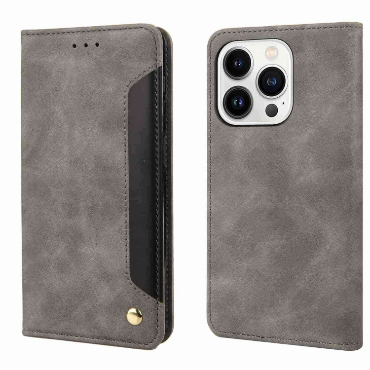 For iPhone 16 Pro Max Skin Feel Splicing Leather Phone Case(Grey) - iPhone 16 Pro Max Cases by PMC TechLife | Online Shopping South Africa | PMC TechLife | Buy Now Pay Later Mobicred