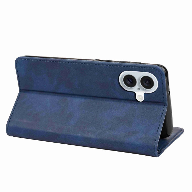 For iPhone 16 Plus Skin Feel Splicing Leather Phone Case(Blue) - iPhone 16 Plus Cases by PMC TechLife | Online Shopping South Africa | PMC TechLife | Buy Now Pay Later Mobicred
