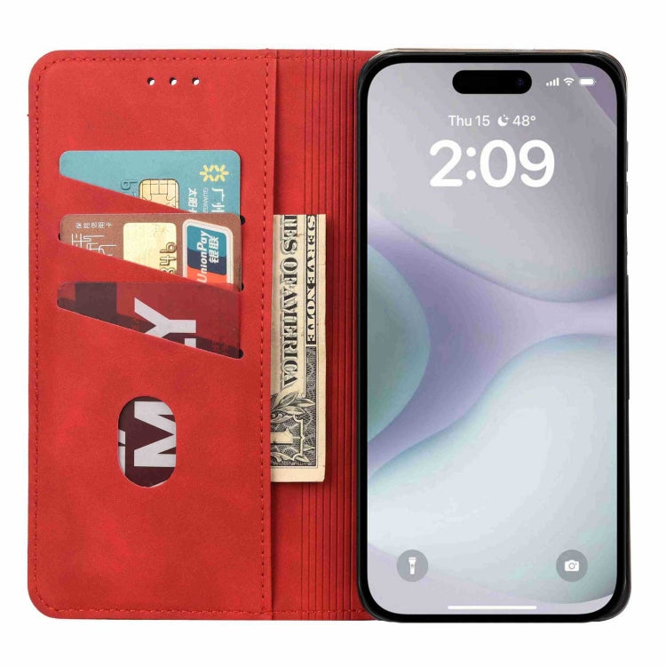 For iPhone 16 Skin Feel Splicing Leather Phone Case(Red) - iPhone 16 Cases by PMC TechLife | Online Shopping South Africa | PMC TechLife | Buy Now Pay Later Mobicred