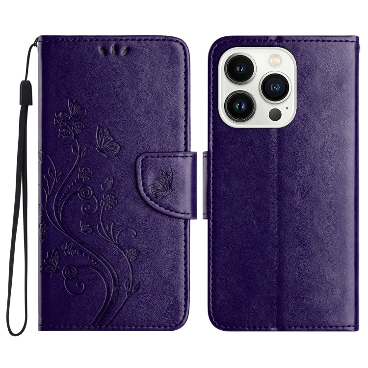 For iPhone 16 Pro Butterfly Flower Pattern Flip Leather Phone Case(Dark Purple) - iPhone 16 Pro Cases by PMC TechLife | Online Shopping South Africa | PMC TechLife | Buy Now Pay Later Mobicred