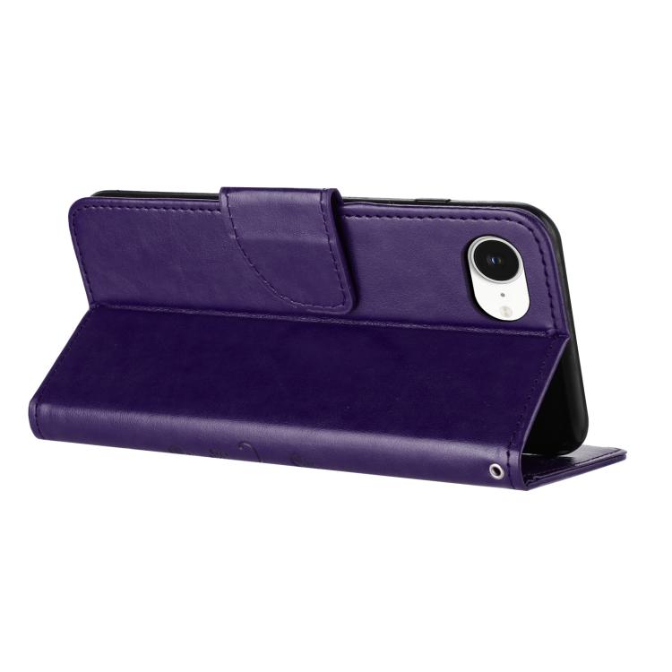 For iPhone 16e Butterfly Flower Pattern Flip Leather Phone Case(Dark Purple) - iPhone 16e Cases by PMC TechLife | Online Shopping South Africa | PMC TechLife | Buy Now Pay Later Mobicred