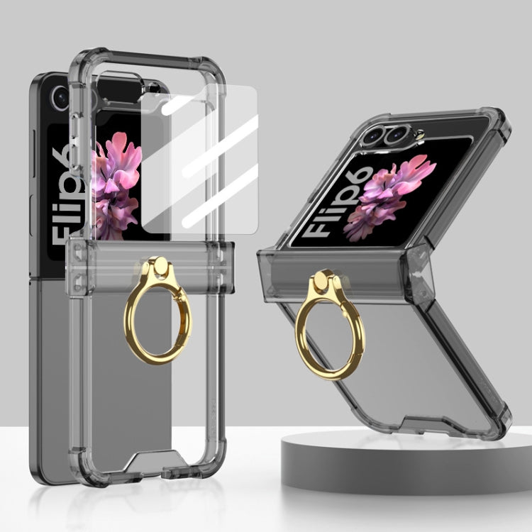 For Samsung Galaxy Z Flip6 / Flip7 FE Gkk Airbag Hinge Silicone Phone Case with Ring Holder & Tempered Film(Transparent Black) - free shipping - PMC Jewellery - Order now!