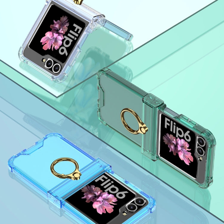 For Samsung Galaxy Z Flip6 / Flip7 FE Gkk Airbag Hinge Silicone Phone Case with Ring Holder & Tempered Film(Transparent Black) - free shipping - PMC Jewellery - Order now!