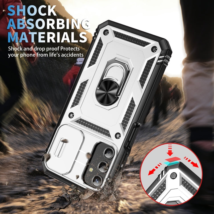 For Samsung Galaxy A25 5G Sliding Camshield TPU + PC Phone Case with Holder(White+Black) - Galaxy Phone Cases by PMC TechLife | Online Shopping South Africa | PMC TechLife