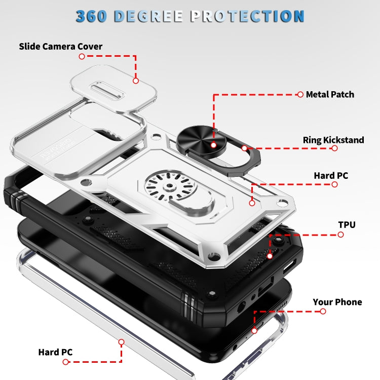 For Samsung Galaxy A25 5G Sliding Camshield TPU + PC Phone Case with Holder(White+Black) - Galaxy Phone Cases by PMC TechLife | Online Shopping South Africa | PMC TechLife