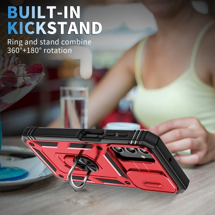 For Samsung Galaxy A25 5G Sliding Camshield TPU + PC Phone Case with Holder(Red+Black) - Galaxy Phone Cases by PMC TechLife | Online Shopping South Africa | PMC TechLife