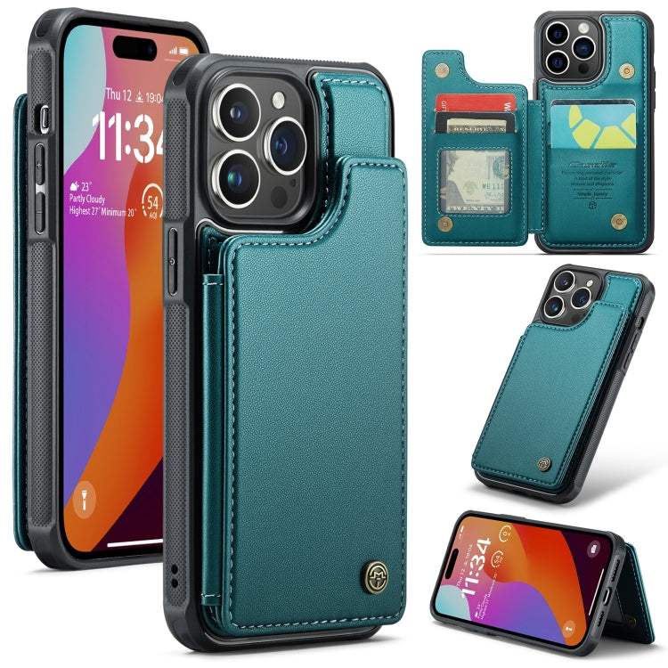 For iPhone 15 Pro Max CaseMe C22 Card Slots Holder RFID Anti-theft Phone Case(Blue Green) - free shipping - PMC Jewellery - Order now!
