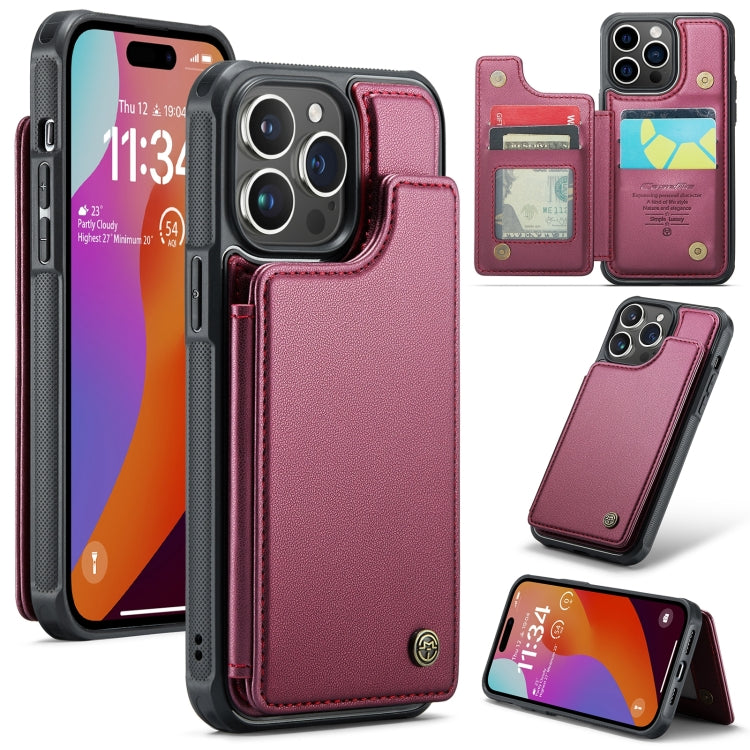 For iPhone 15 Pro Max CaseMe C22 Card Slots Holder RFID Anti-theft Phone Case(Wine Red) - free shipping - PMC Jewellery - Order now!