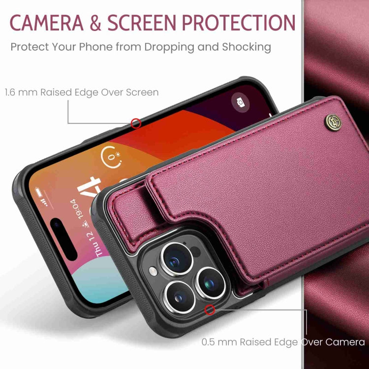 For iPhone 15 Pro Max CaseMe C22 Card Slots Holder RFID Anti-theft Phone Case(Wine Red) - free shipping - PMC Jewellery - Order now!