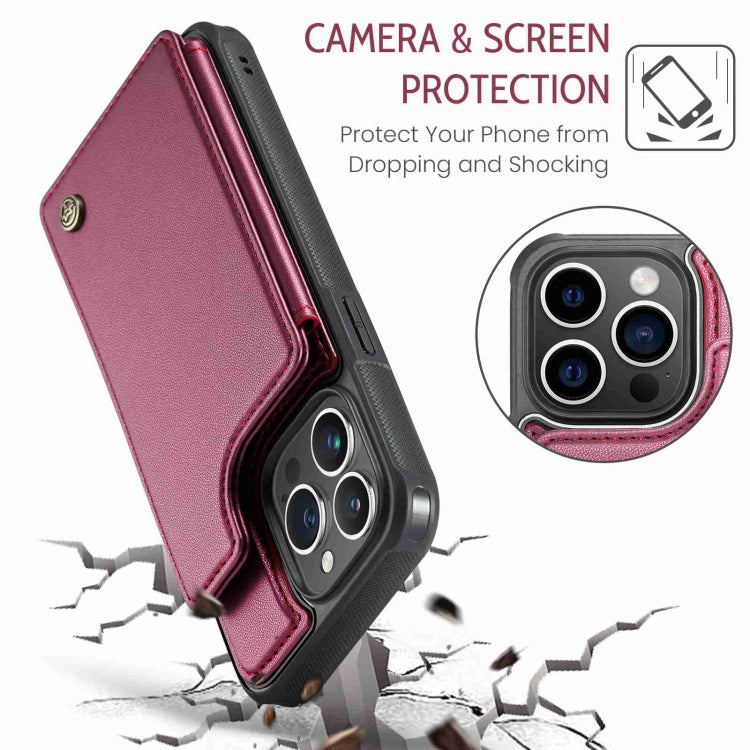 For iPhone 15 Pro Max CaseMe C22 Card Slots Holder RFID Anti-theft Phone Case(Wine Red) - free shipping - PMC Jewellery - Order now!