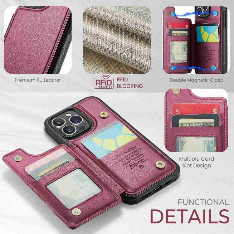 For iPhone 15 Pro Max CaseMe C22 Card Slots Holder RFID Anti-theft Phone Case(Wine Red) - free shipping - PMC Jewellery - Order now!