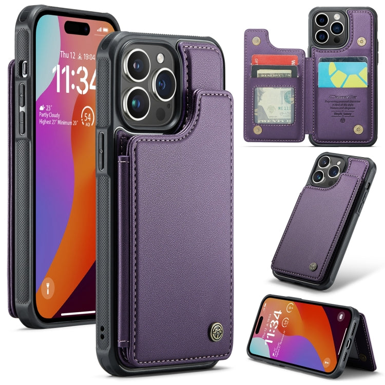 For iPhone 15 Pro Max CaseMe C22 Card Slots Holder RFID Anti-theft Phone Case(Purple) - free shipping - PMC Jewellery - Order now!