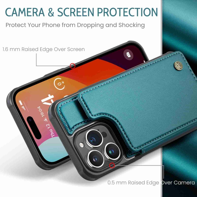For iPhone 15 Pro CaseMe C22 Card Slots Holder RFID Anti-theft Phone Case(Blue Green) - free shipping - PMC Jewellery - Order now!