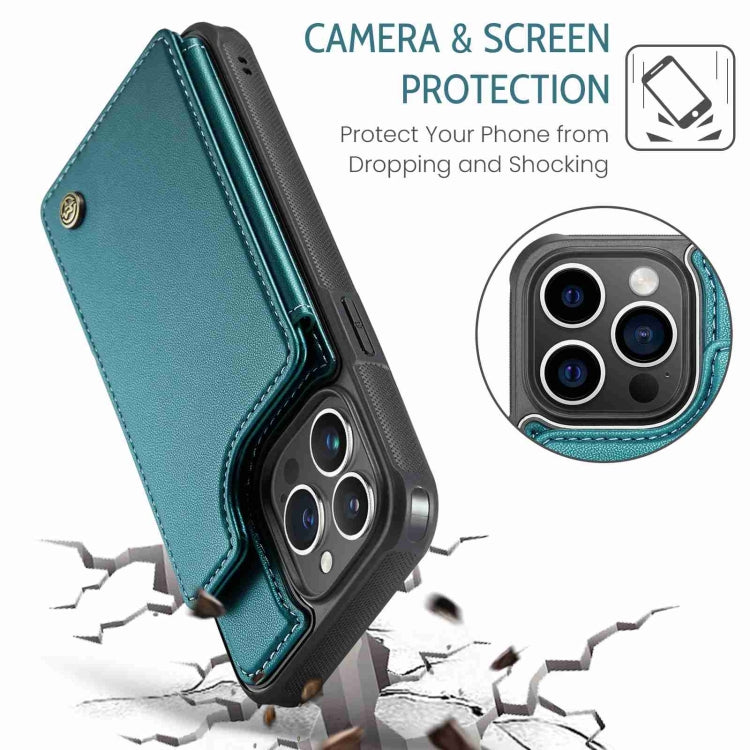 For iPhone 15 Pro CaseMe C22 Card Slots Holder RFID Anti-theft Phone Case(Blue Green) - free shipping - PMC Jewellery - Order now!
