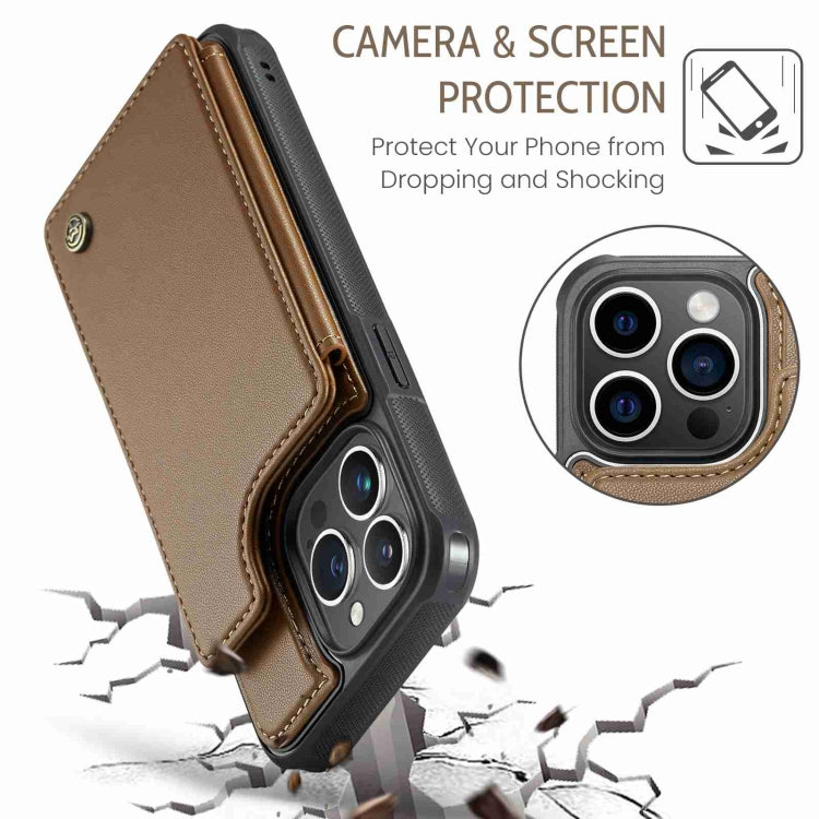 For iPhone 15 Pro CaseMe C22 Card Slots Holder RFID Anti-theft Phone Case(Brown) - free shipping - PMC Jewellery - Order now!