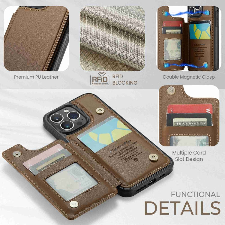 For iPhone 15 Pro CaseMe C22 Card Slots Holder RFID Anti-theft Phone Case(Brown) - free shipping - PMC Jewellery - Order now!