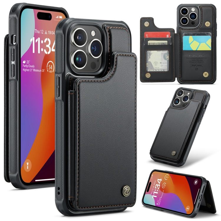 For iPhone 15 Pro CaseMe C22 Card Slots Holder RFID Anti-theft Phone Case(Black) - free shipping - PMC Jewellery - Order now!