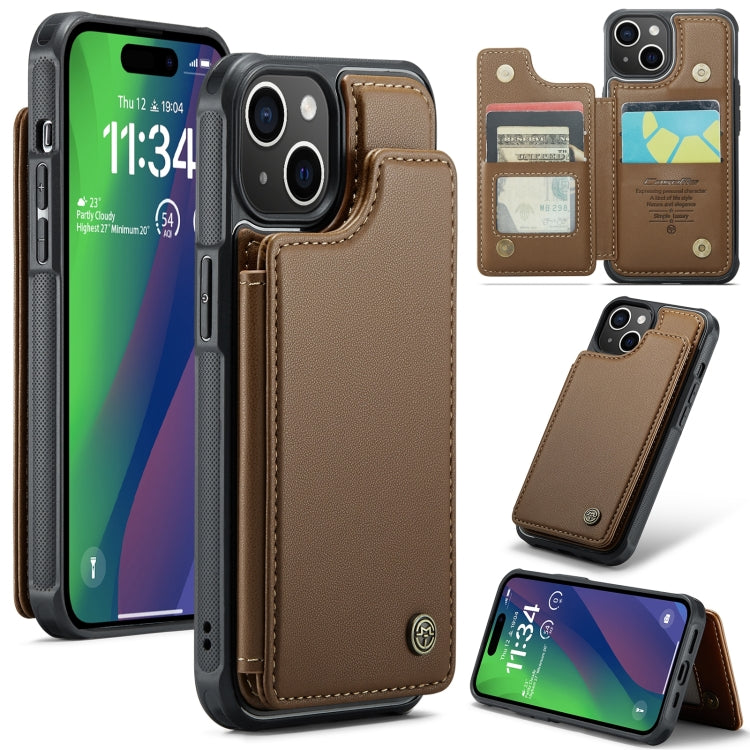For iPhone 15 CaseMe C22 Card Slots Holder RFID Anti-theft Phone Case(Brown) - free shipping - PMC Jewellery - Order now!