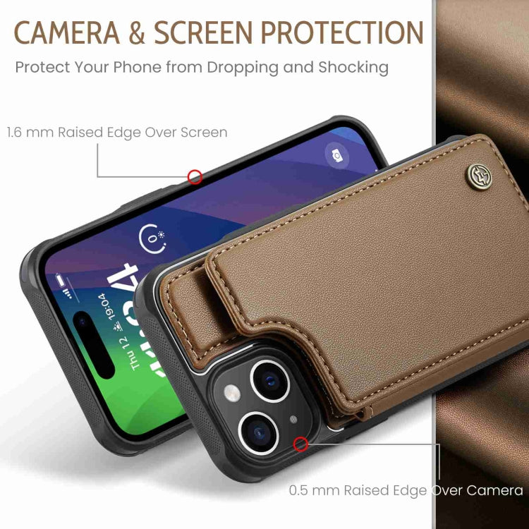 For iPhone 15 CaseMe C22 Card Slots Holder RFID Anti-theft Phone Case(Brown) - free shipping - PMC Jewellery - Order now!